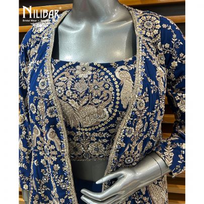 Dark Blue Georgette Three Piece Indo Western Set