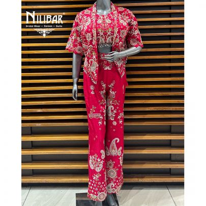 Ruby Silk Three Piece Indo Western Set