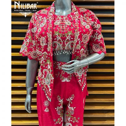 Ruby Silk Three Piece Indo Western Set