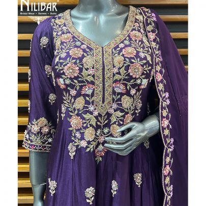 Purple Silk Short Anarkali With Palazzo