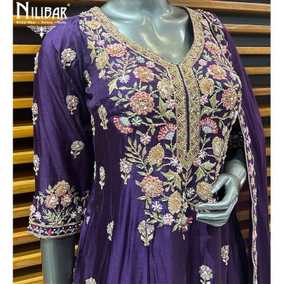 Purple Silk Short Anarkali With Palazzo