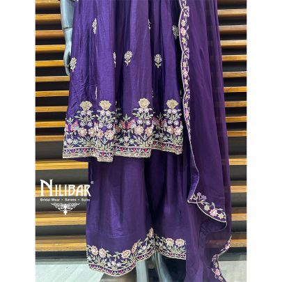 Purple Silk Short Anarkali With Palazzo