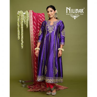 Purple, Magenta and Green Silk Anarkali Suit