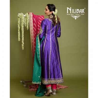 Purple, Magenta and Green Silk Anarkali Suit