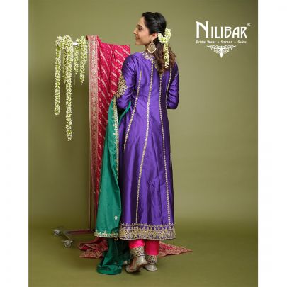 Purple, Magenta and Green Silk Anarkali Suit