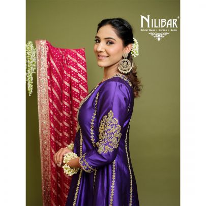 Purple, Magenta and Green Silk Anarkali Suit