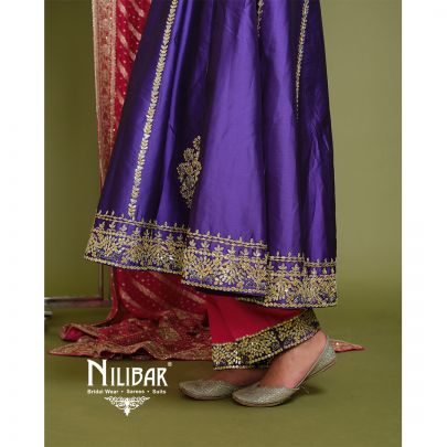 Purple, Magenta and Green Silk Anarkali Suit