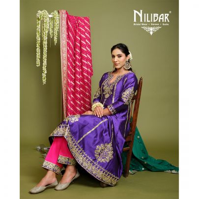 Purple, Magenta and Green Silk Anarkali Suit