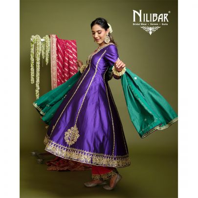Purple, Magenta and Green Silk Anarkali Suit