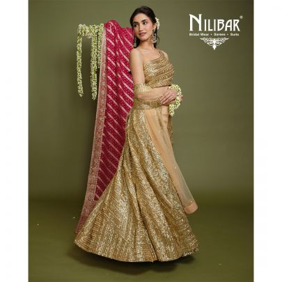 Gold Net Embroidered Lehenga