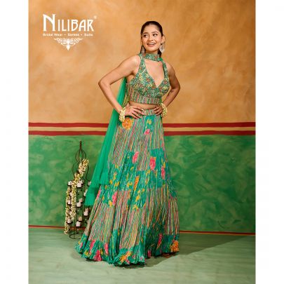 Green Chinon Lehenga