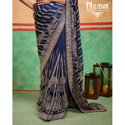 Navy Blue Georgette Saree