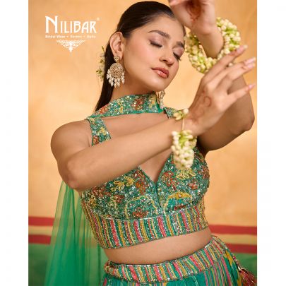 Green Chinon Lehenga
