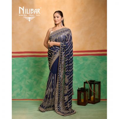 Navy Blue Georgette Saree