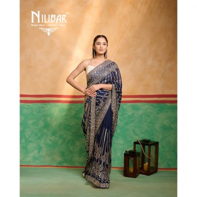 Navy Blue Georgette Saree