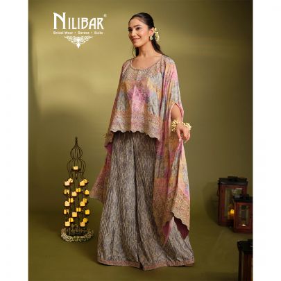 Multi Pastel Crepe Cape Style Top with Flared Palazzo Set
