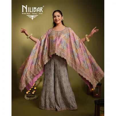 Multi Pastel Crepe Cape Style Top with Flared Palazzo Set