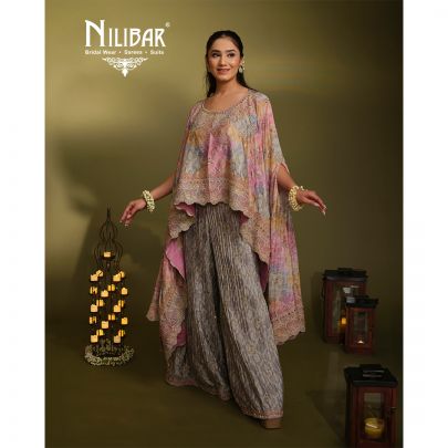 Multi Pastel Crepe Cape Style Top with Flared Palazzo Set