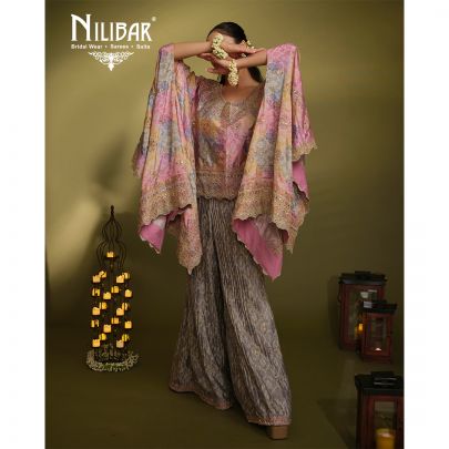 Multi Pastel Crepe Cape Style Top with Flared Palazzo Set
