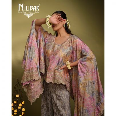 Multi Pastel Crepe Cape Style Top with Flared Palazzo Set