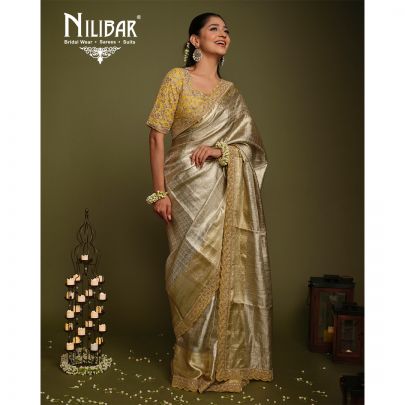 Ivory Gold Drape Silk Saree