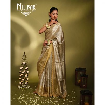 Ivory Gold Drape Silk Saree
