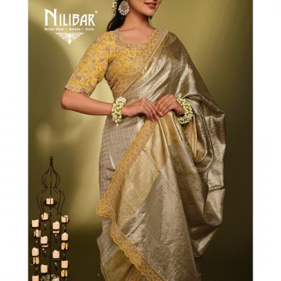 Ivory Gold Drape Silk Saree