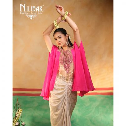 Bright Pink and Ivory Indo Western Dhoti Set