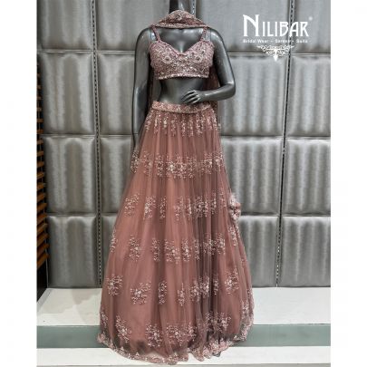 Onion Pink Embroidered Crop Top Paired With Lehenga & Soft Net Dupatta
