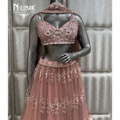 Onion Pink Embroidered Crop Top Paired With Lehenga & Soft Net Dupatta