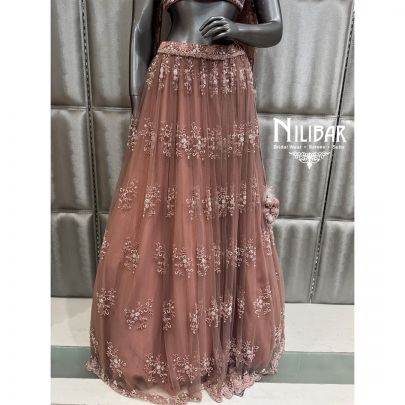 Onion Pink Embroidered Crop Top Paired With Lehenga & Soft Net Dupatta