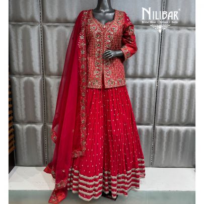 Tomato Red Georgette Lehenga