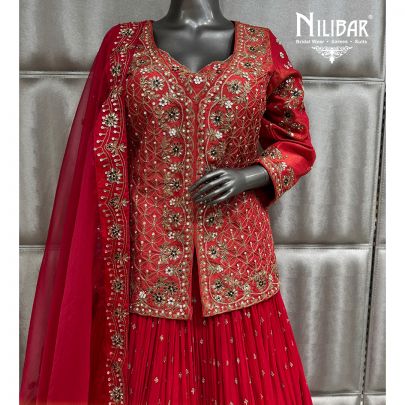 Tomato Red Georgette Lehenga