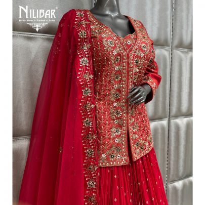Tomato Red Georgette Lehenga