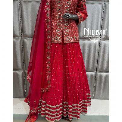 Tomato Red Georgette Lehenga
