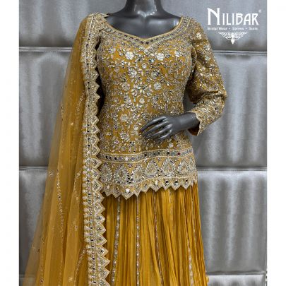 Yellow Net Short Top Paired With Lehenga & Organza Dupatta