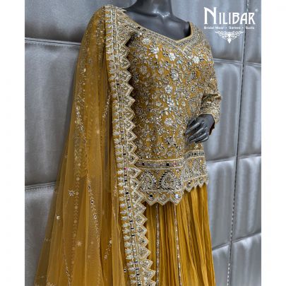 Yellow Net Short Top Paired With Lehenga & Organza Dupatta