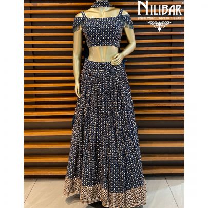 Berry Blue Georgette Lehenga