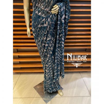 Peacock Blue Georgette Saree