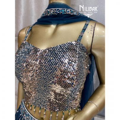 Spruce Blue Georgette and Net Lehenga