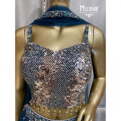 Spruce Blue Georgette and Net Lehenga