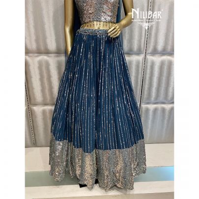 Spruce Blue Georgette and Net Lehenga