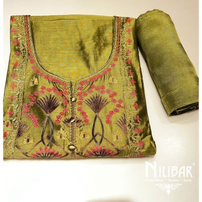 Moss Green Maheshwari Silk Unstitched Suit
