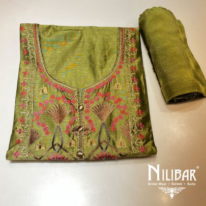 Moss Green Maheshwari Silk Unstitched Suit