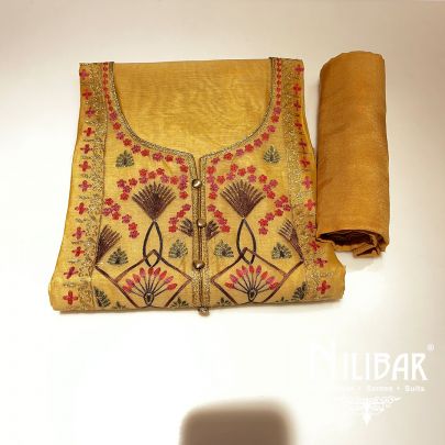 Mustard  Maheshwari Silk Unstitched Suit