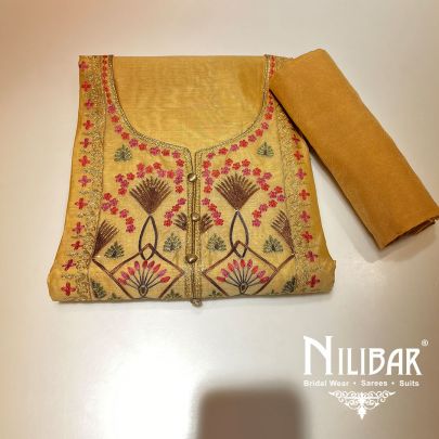 Mustard  Maheshwari Silk Unstitched Suit