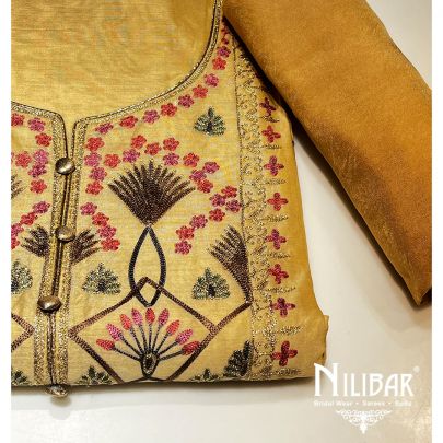 Mustard  Maheshwari Silk Unstitched Suit