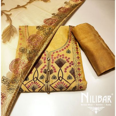 Mustard  Maheshwari Silk Unstitched Suit
