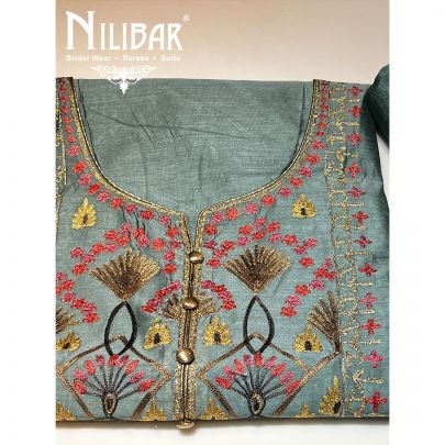 Maximum Blue Maheshwari Silk Unstitched Suit