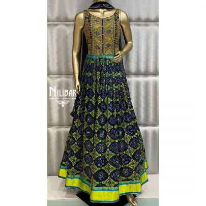 Blue and Green Silk Anarkali Suit